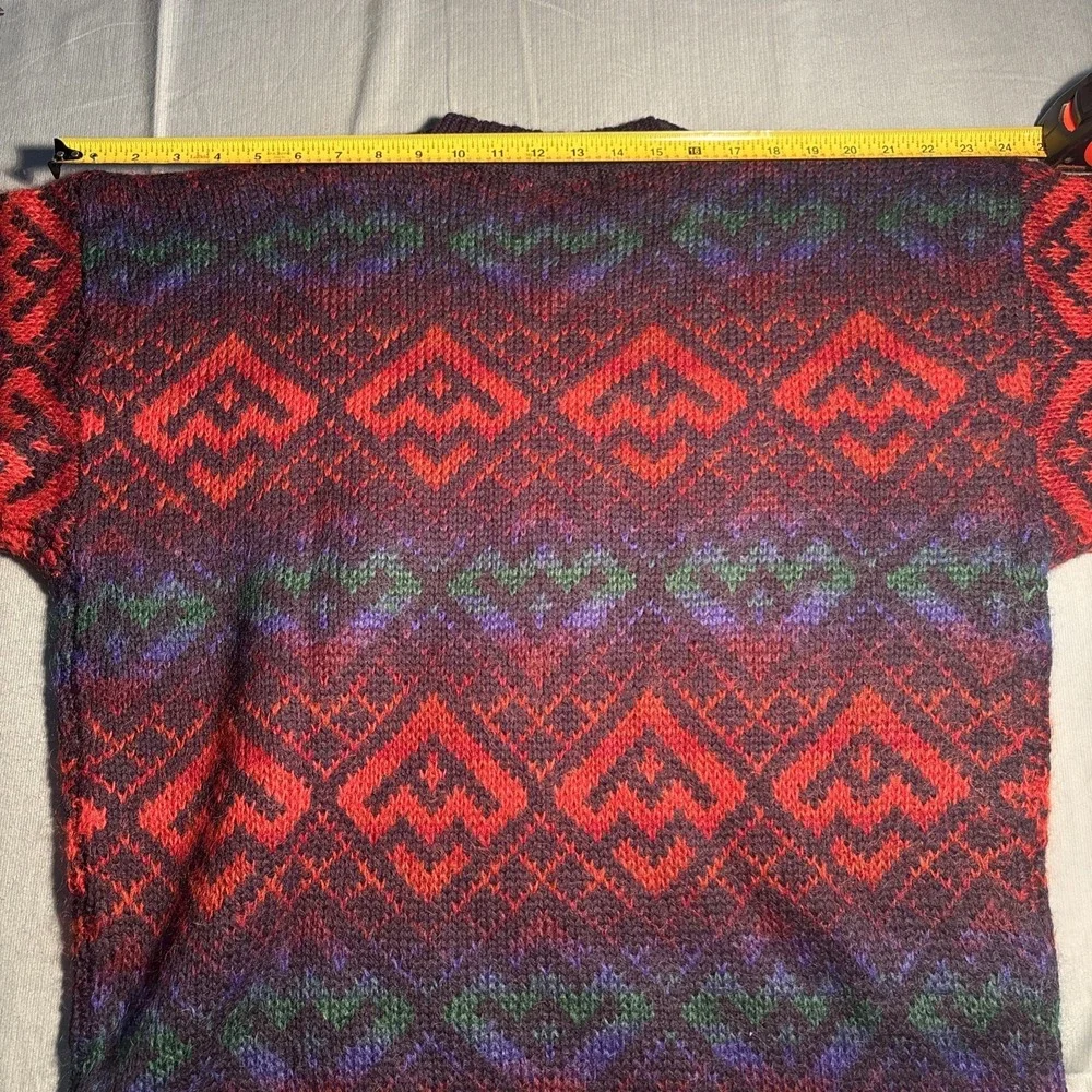 Regatta Sport Wool Mohair Blend Geometric Fair Isle Sweater Mens XL Red Purple